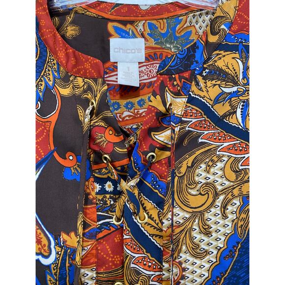 Chico's Victorian Style Asymmetrical Paisley Peasant Tunic Top Size M 1 Flowy - Picture 5 of 11